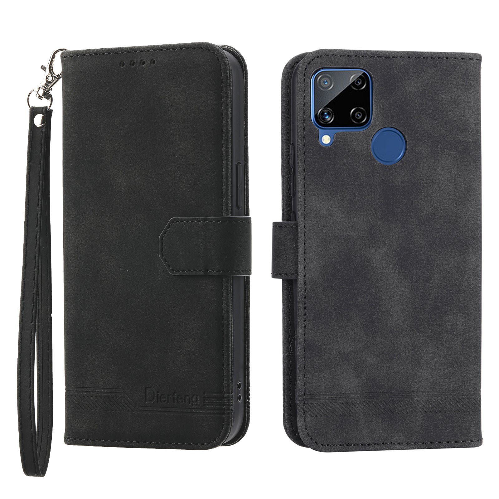 DIERFENG DF-03 Wallet Phone Case for Realme C25 C15 C12 Lines Imprinted PU Leather Stand Smartphone Cover DIERFENG DF-03 Wallet Phone Case for Realme C25 C15 C12 Lines Imprinted PU Leather Stand Smartphone Cover